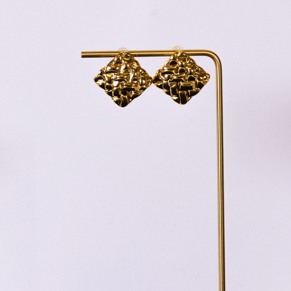 Weave   square shaped gold toned earrings