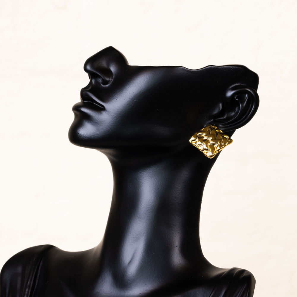 Weave   square shaped gold toned earrings