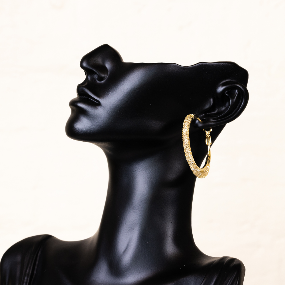 Twine- textured hoop earrings Golden