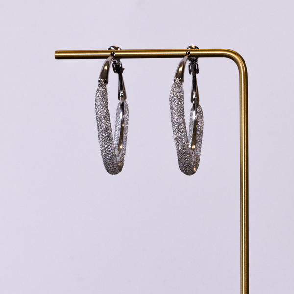 Twine  textured hoop earrings silver