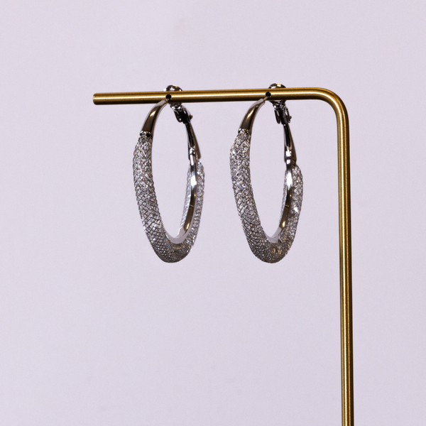 Twine  textured hoop earrings silver