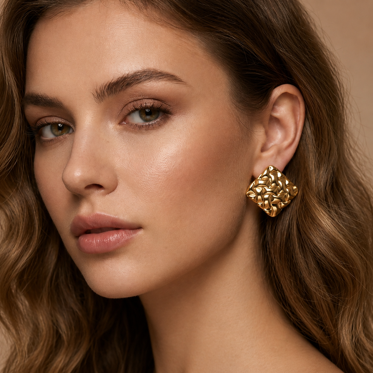 Weave   square shaped gold toned earrings