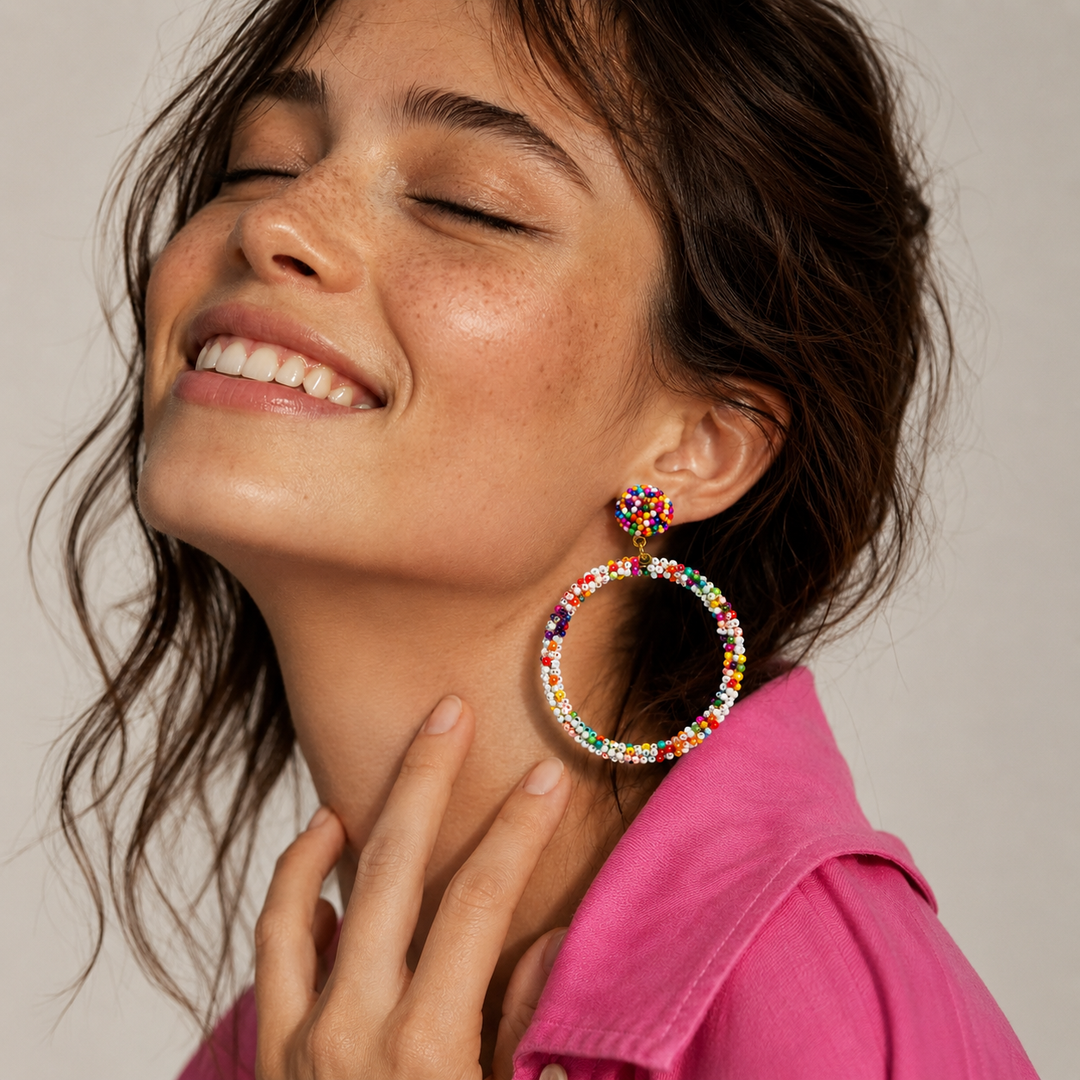 Joyloop - multicolored beaded hoop earrings