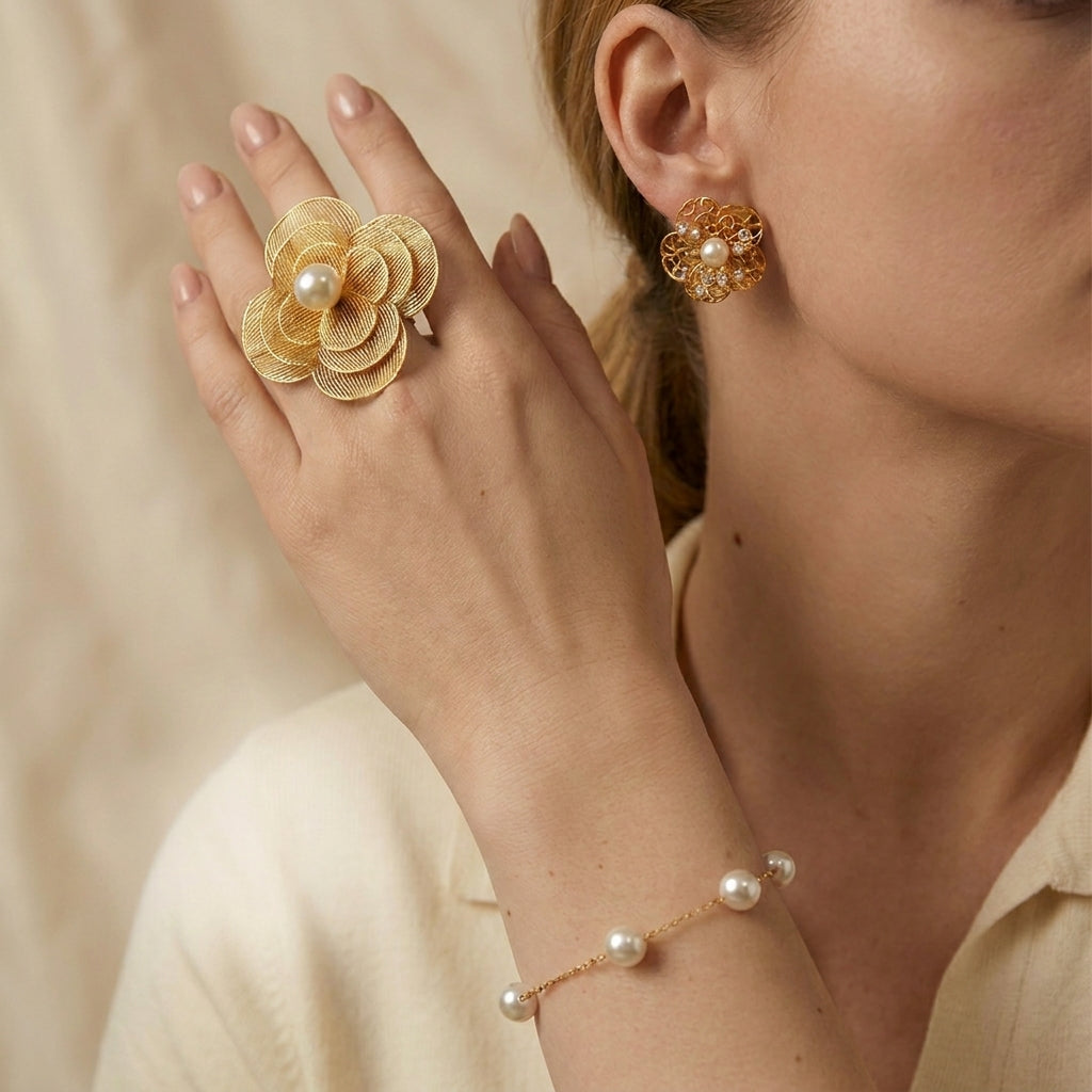 Petal floral pearl earrings