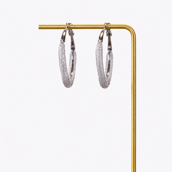 Twine  textured hoop earrings silver