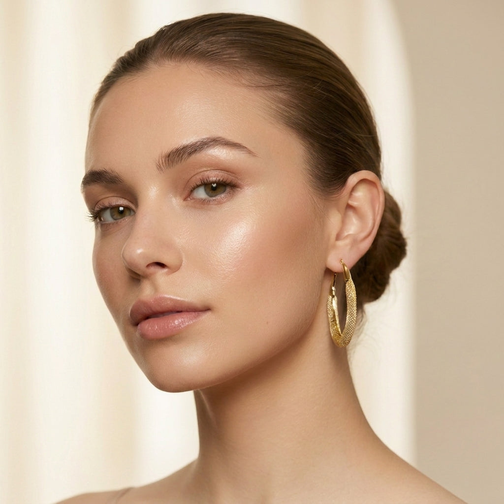 Twine  textured hoop earrings golden