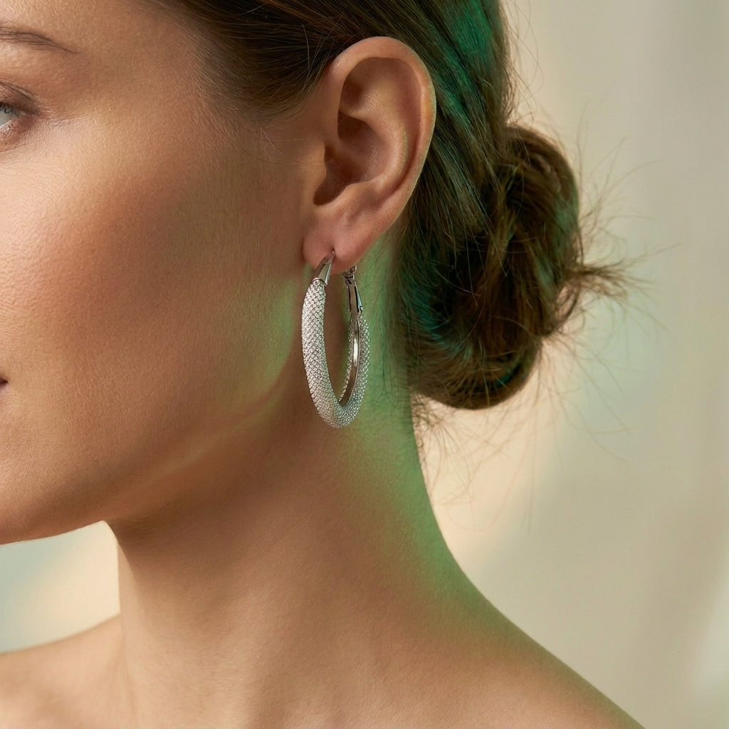 Twine  textured hoop earrings silver